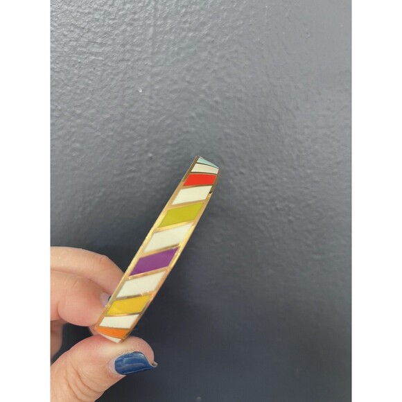 Kate Spade Gold Multi Colored Stripe Flying Colors Bangle Bracelet Quiet Luxury - Picture 4 of 6